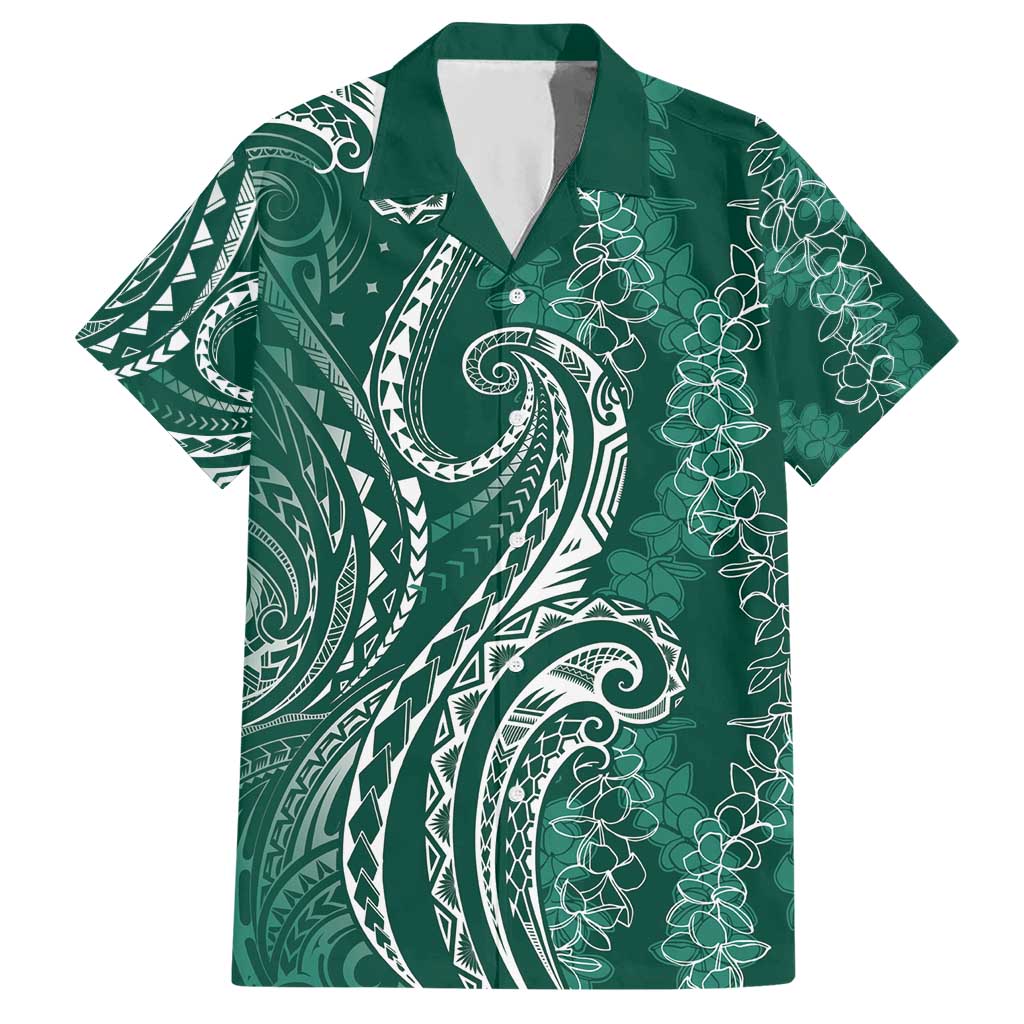Polynesia Plumeria Lei Hawaiian Shirt Sage Green Curves Motif LT7 Dark Green - Polynesian Pride