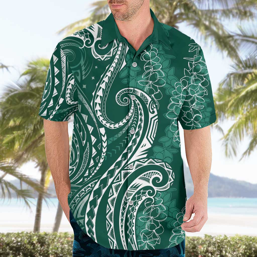 Polynesia Plumeria Lei Hawaiian Shirt Sage Green Curves Motif LT7 - Polynesian Pride