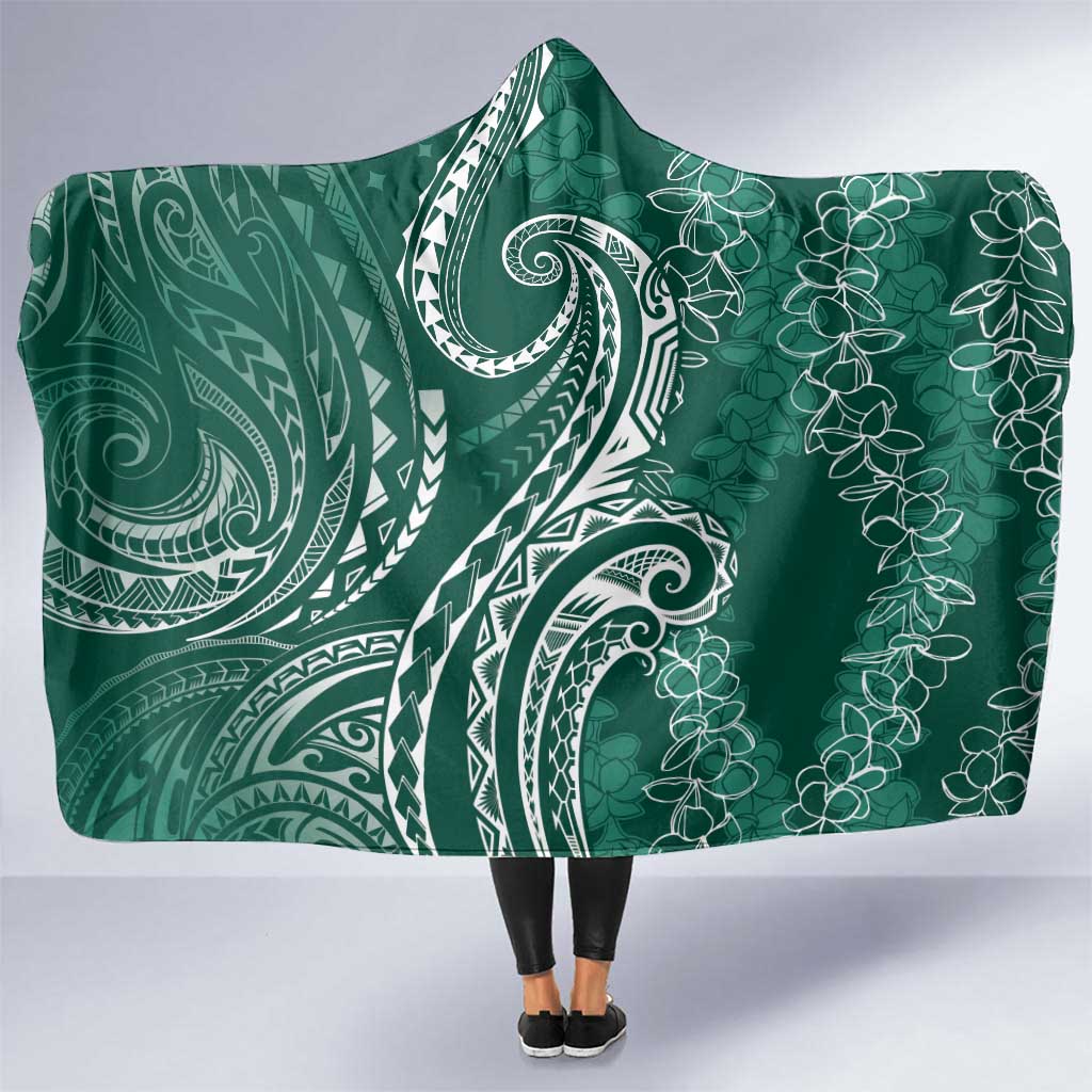 Polynesia Plumeria Lei Hooded Blanket Sage Green Curves Motif LT7 One Size Dark Green - Polynesian Pride
