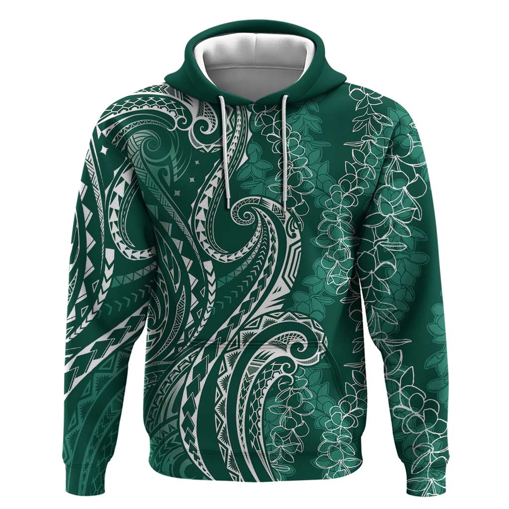 Polynesia Plumeria Lei Hoodie Sage Green Curves Motif