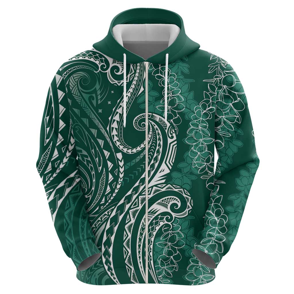 Polynesia Plumeria Lei Hoodie Sage Green Curves Motif