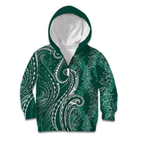 Polynesia Plumeria Lei Kid Hoodie Sage Green Curves Motif