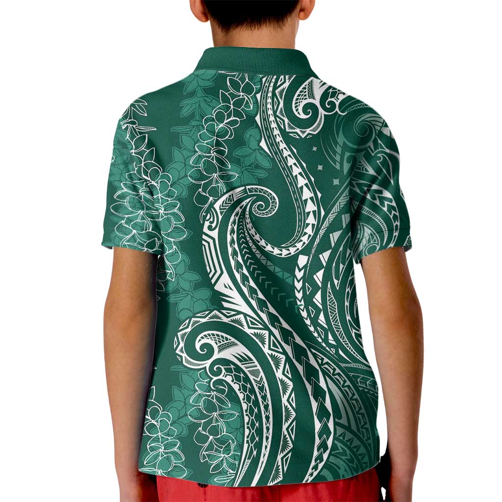 Polynesia Plumeria Lei Kid Polo Shirt Sage Green Curves Motif