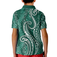 Polynesia Plumeria Lei Kid Polo Shirt Sage Green Curves Motif