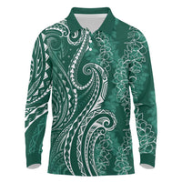Polynesia Plumeria Lei Long Sleeve Polo Shirt Sage Green Curves Motif