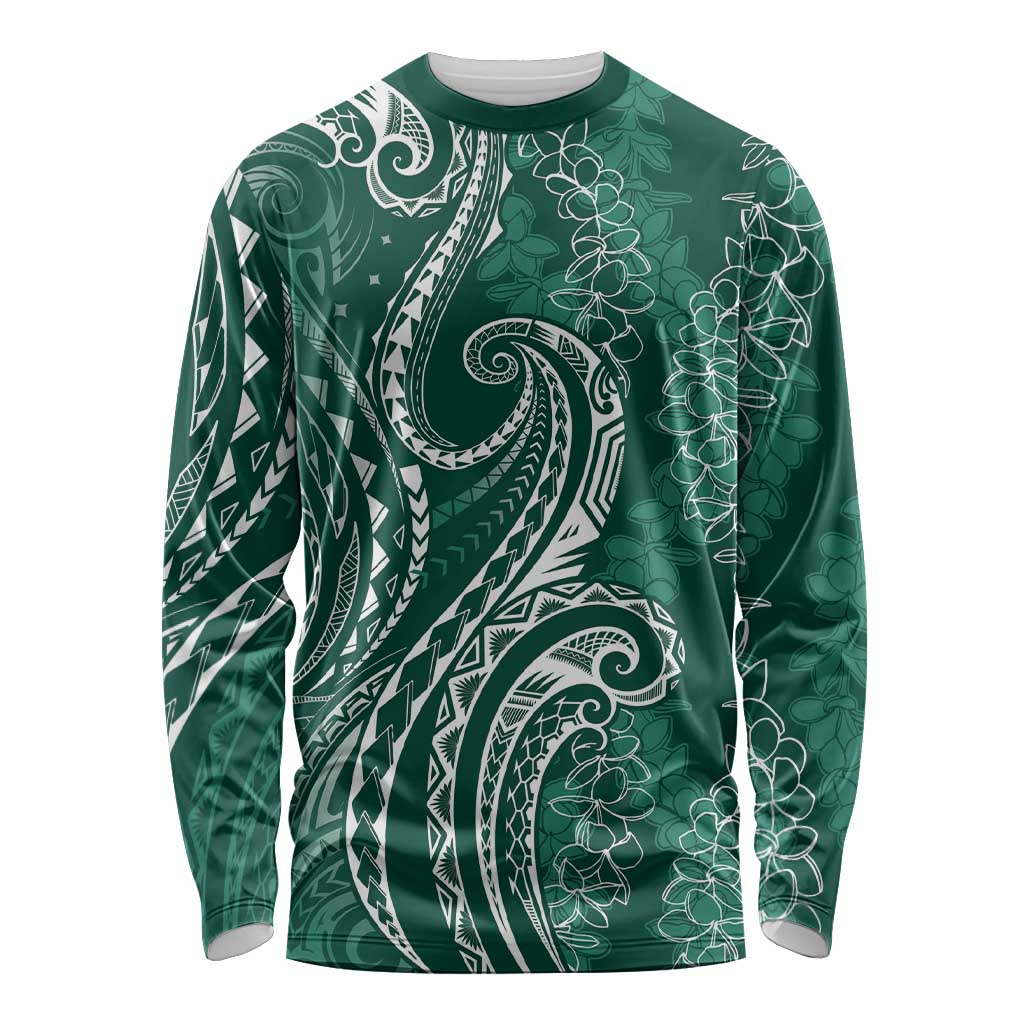 Polynesia Plumeria Lei Long Sleeve Shirt Sage Green Curves Motif