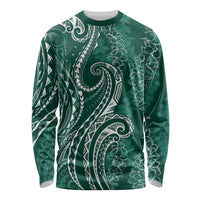 Polynesia Plumeria Lei Long Sleeve Shirt Sage Green Curves Motif