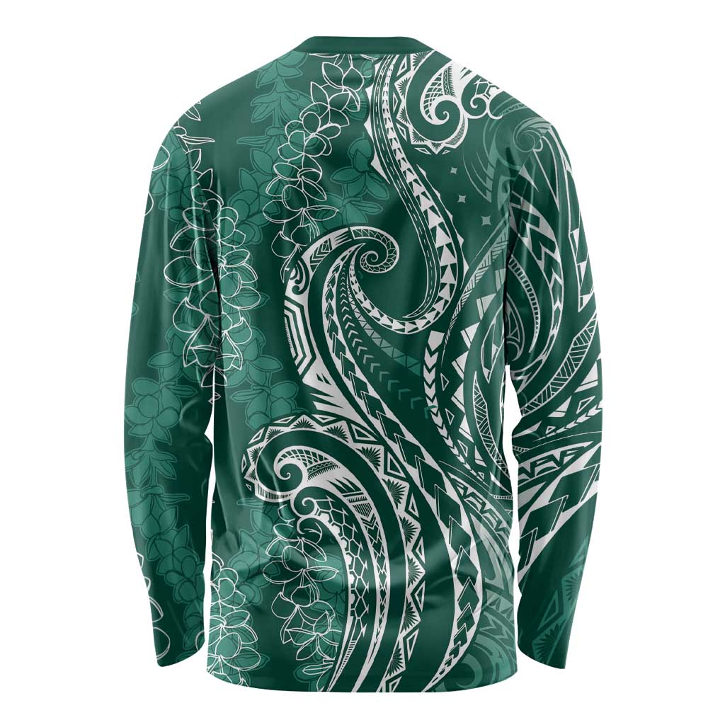 Polynesia Plumeria Lei Long Sleeve Shirt Sage Green Curves Motif