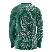 Polynesia Plumeria Lei Long Sleeve Shirt Sage Green Curves Motif