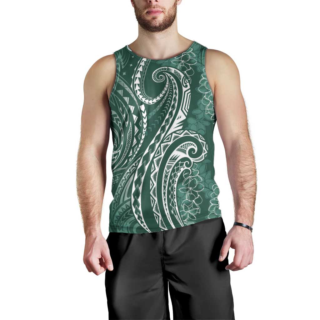 Polynesia Plumeria Lei Men Tank Top Sage Green Curves Motif LT7 - Polynesian Pride