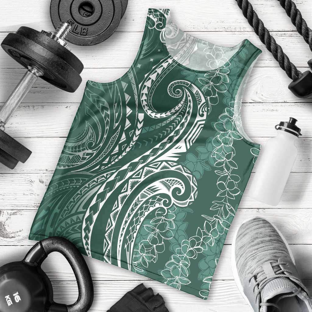 Polynesia Plumeria Lei Men Tank Top Sage Green Curves Motif LT7 - Polynesian Pride