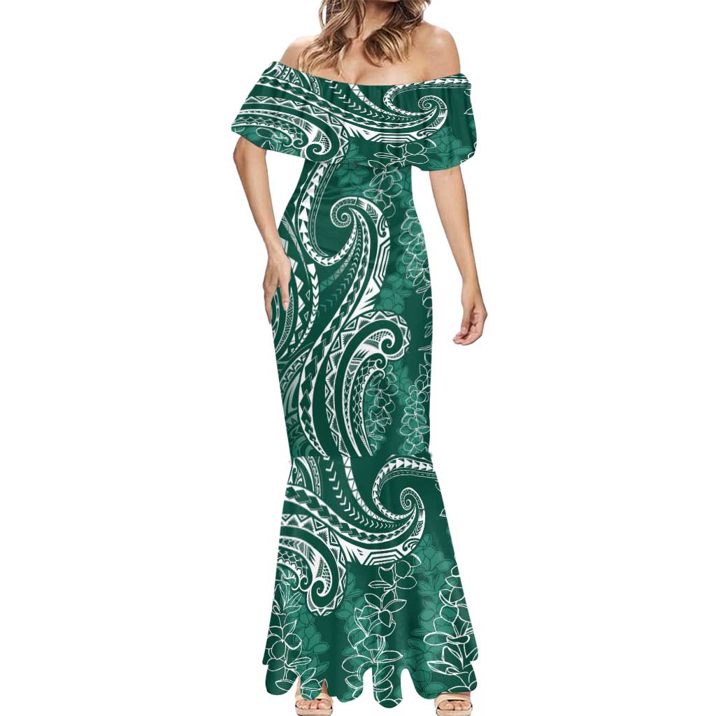 Polynesia Plumeria Lei Mermaid Dress Sage Green Curves Motif