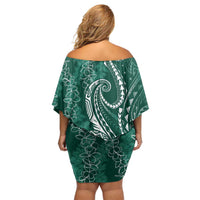 Polynesia Plumeria Lei Off Shoulder Short Dress Sage Green Curves Motif