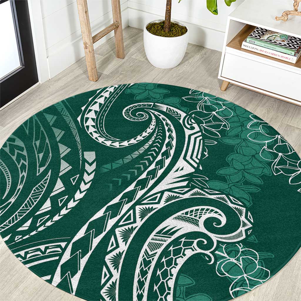 Polynesia Plumeria Lei Round Carpet Sage Green Curves Motif