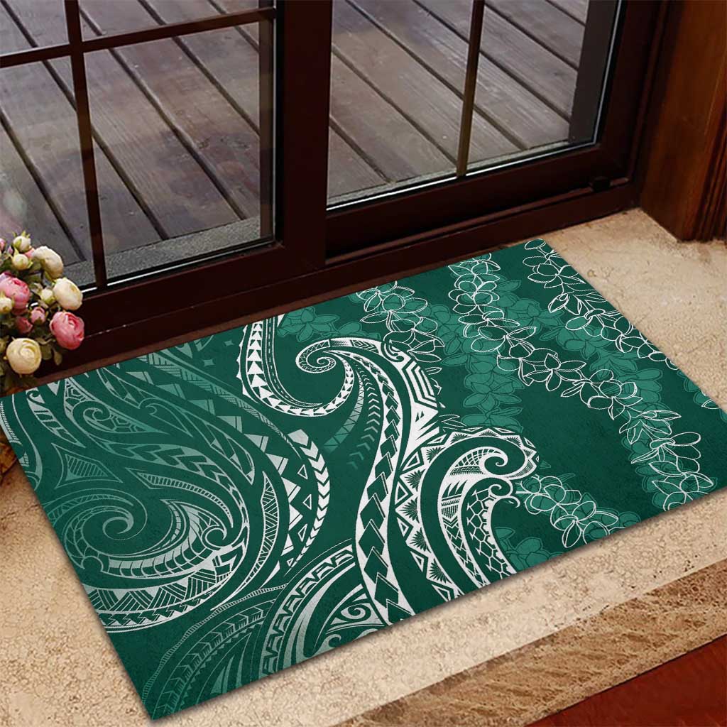 Polynesia Plumeria Lei Rubber Doormat Sage Green Curves Motif LT7 - Polynesian Pride