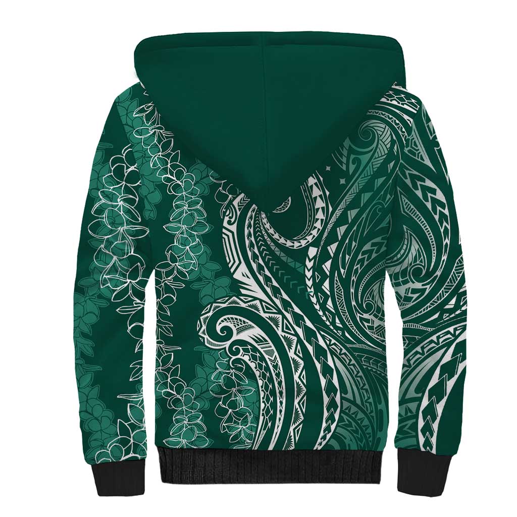 Polynesia Plumeria Lei Sherpa Hoodie Sage Green Curves Motif LT7 - Polynesian Pride