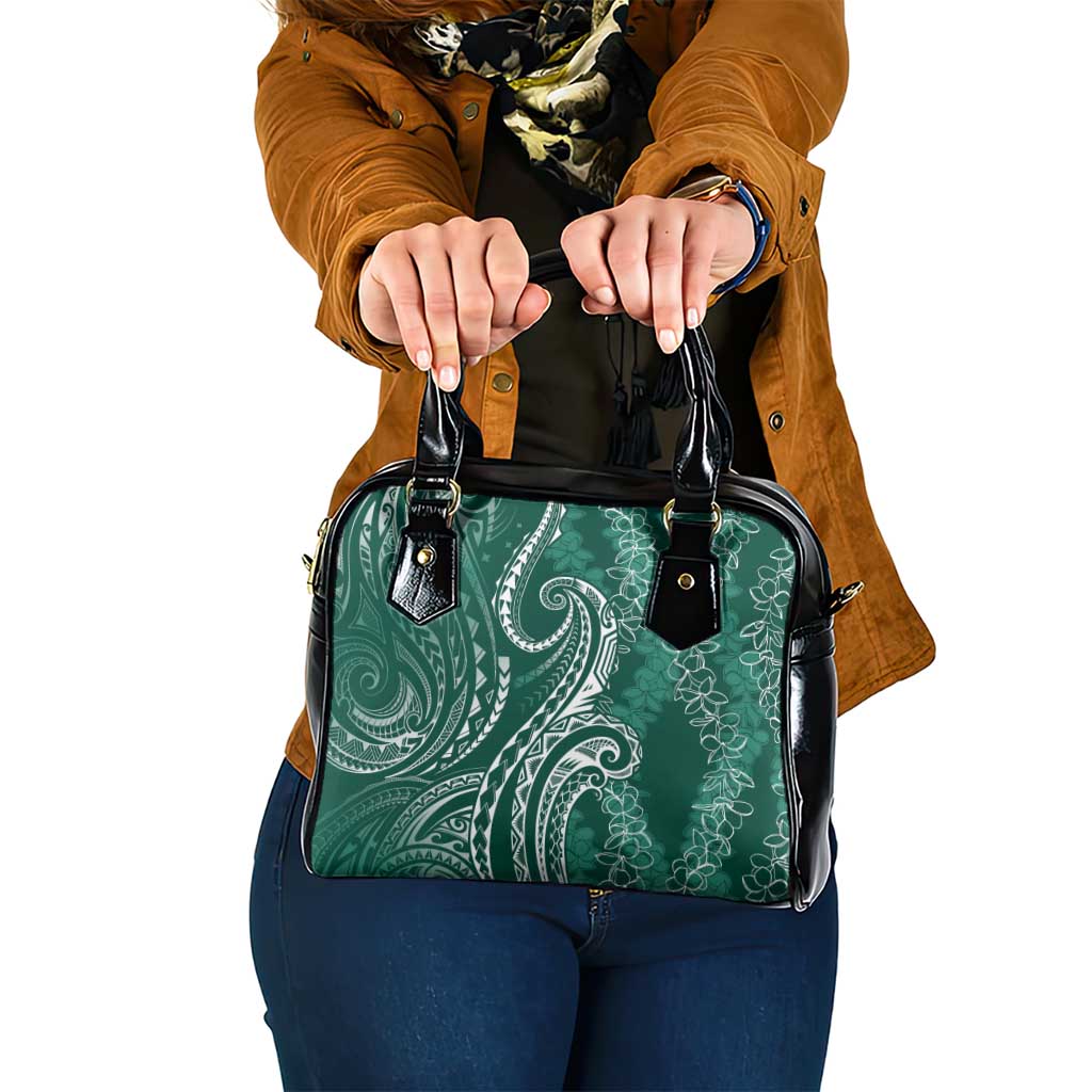 Polynesia Plumeria Lei Shoulder Handbag Sage Green Curves Motif