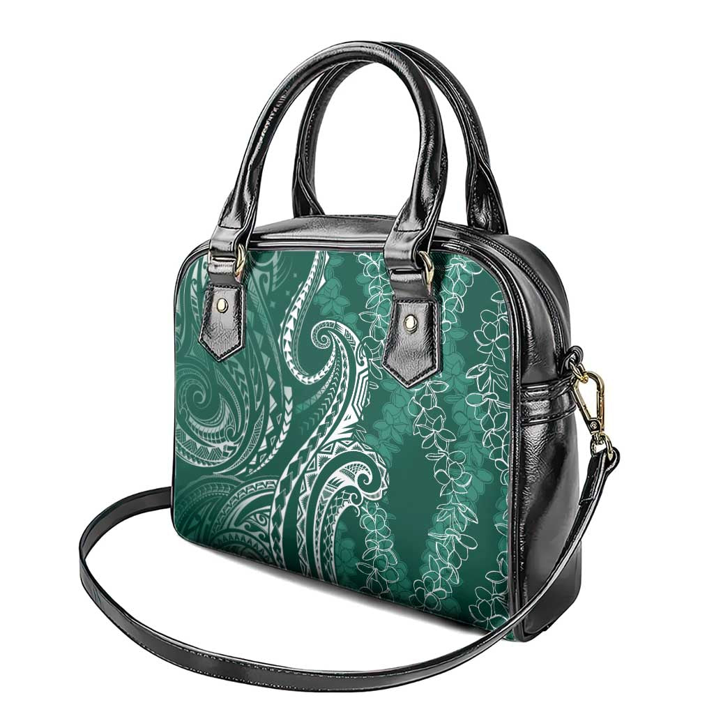Polynesia Plumeria Lei Shoulder Handbag Sage Green Curves Motif