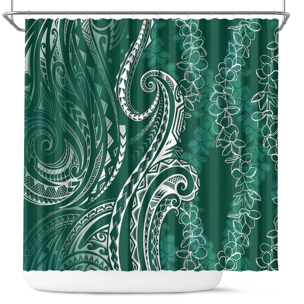 Polynesia Plumeria Lei Shower Curtain Sage Green Curves Motif