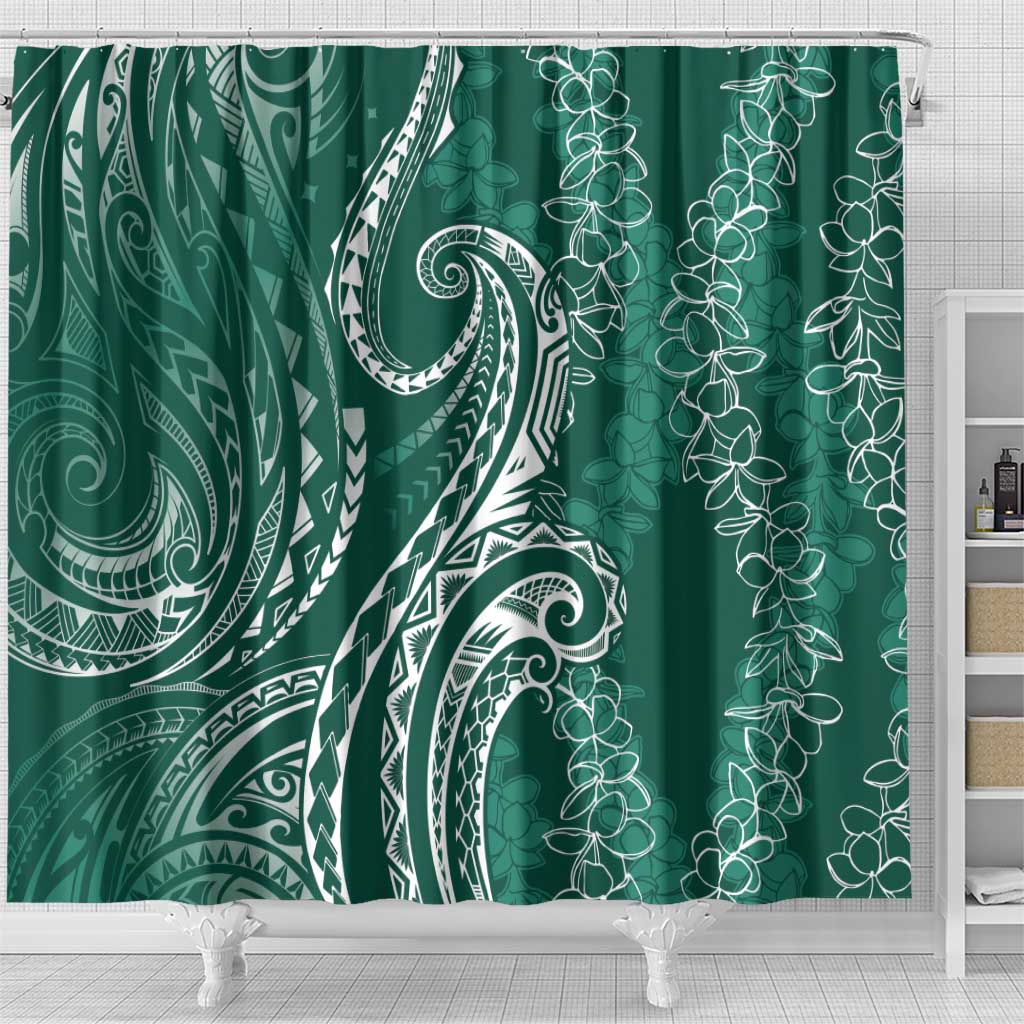 Polynesia Plumeria Lei Shower Curtain Sage Green Curves Motif
