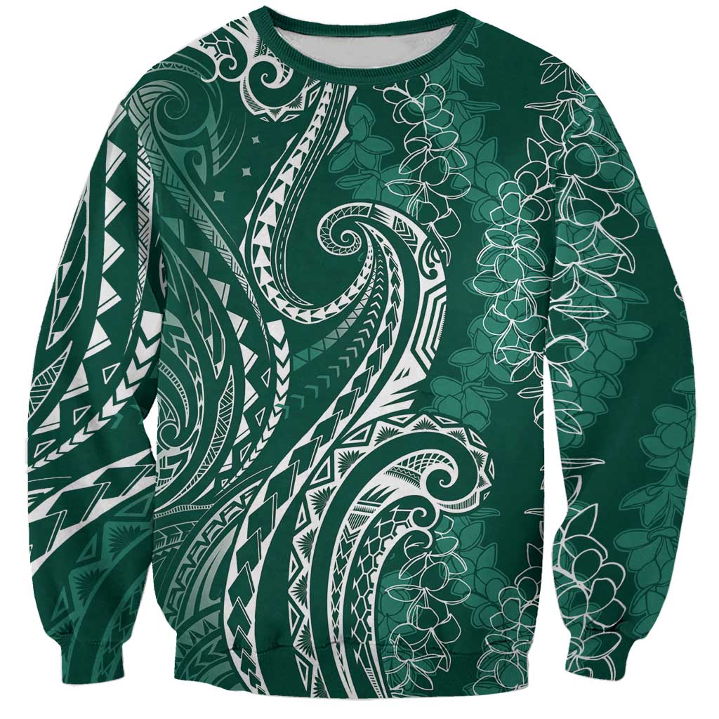 Polynesia Plumeria Lei Sweatshirt Sage Green Curves Motif LT7 Unisex Dark Green - Polynesian Pride