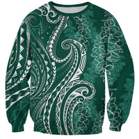 Polynesia Plumeria Lei Sweatshirt Sage Green Curves Motif LT7 Unisex Dark Green - Polynesian Pride