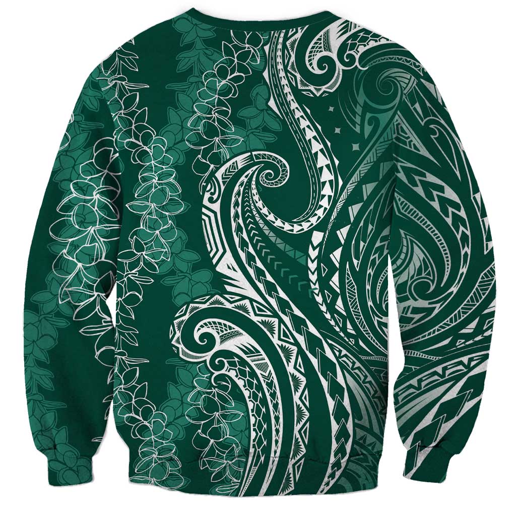 Polynesia Plumeria Lei Sweatshirt Sage Green Curves Motif LT7 - Polynesian Pride