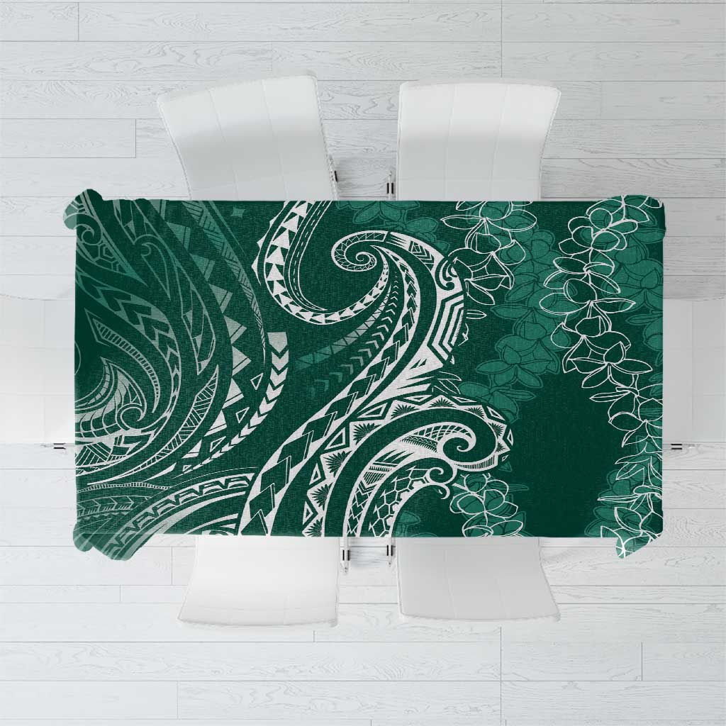 Polynesia Plumeria Lei Tablecloth Sage Green Curves Motif LT7 Dark Green - Polynesian Pride