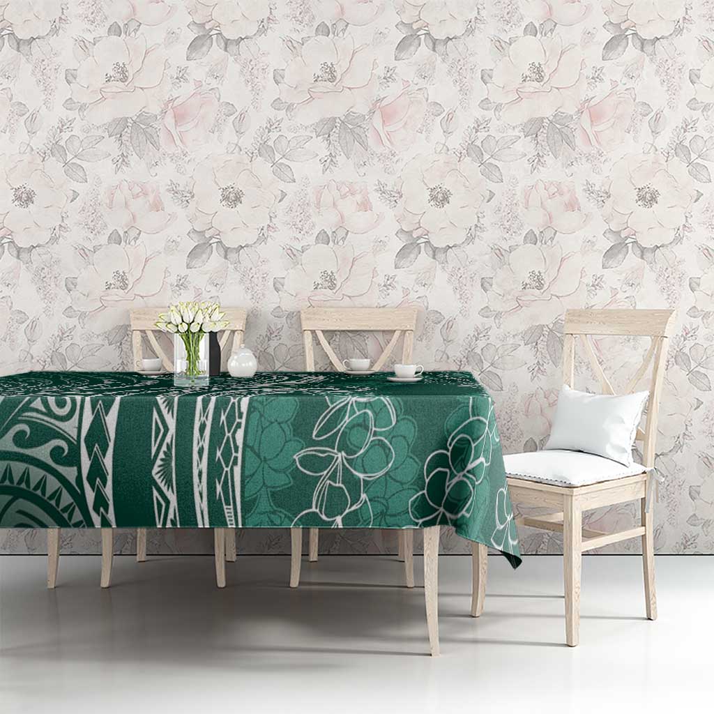 Polynesia Plumeria Lei Tablecloth Sage Green Curves Motif LT7 - Polynesian Pride