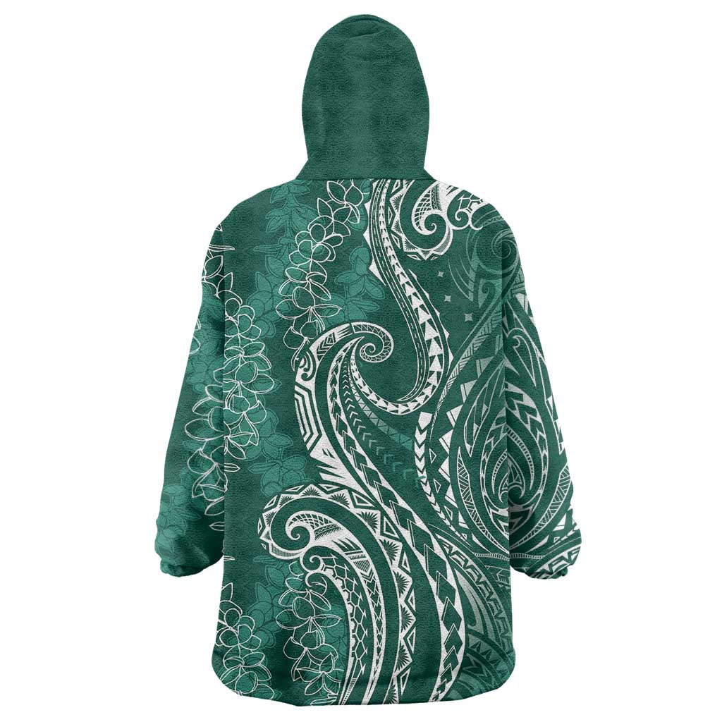 Polynesia Plumeria Lei Wearable Blanket Hoodie Sage Green Curves Motif LT7 - Polynesian Pride