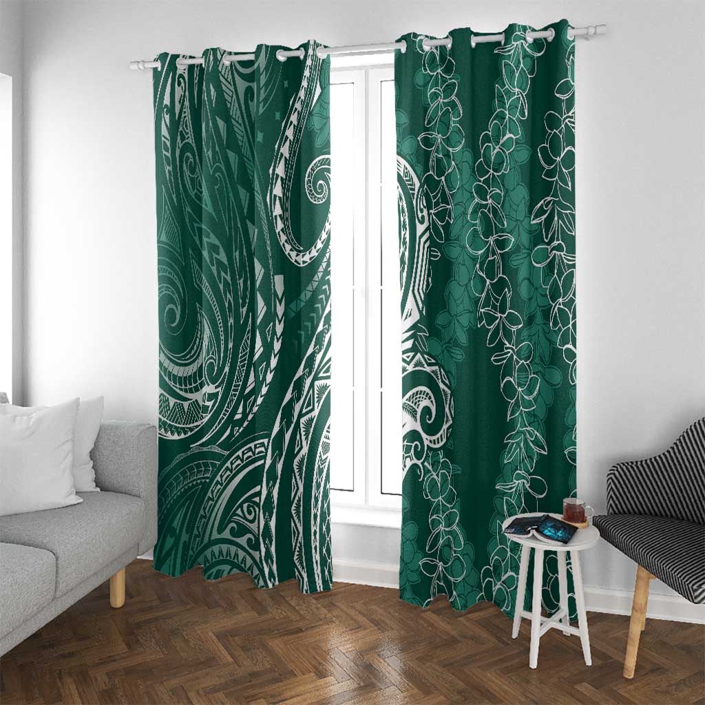 Polynesia Plumeria Lei Window Curtain Sage Green Curves Motif