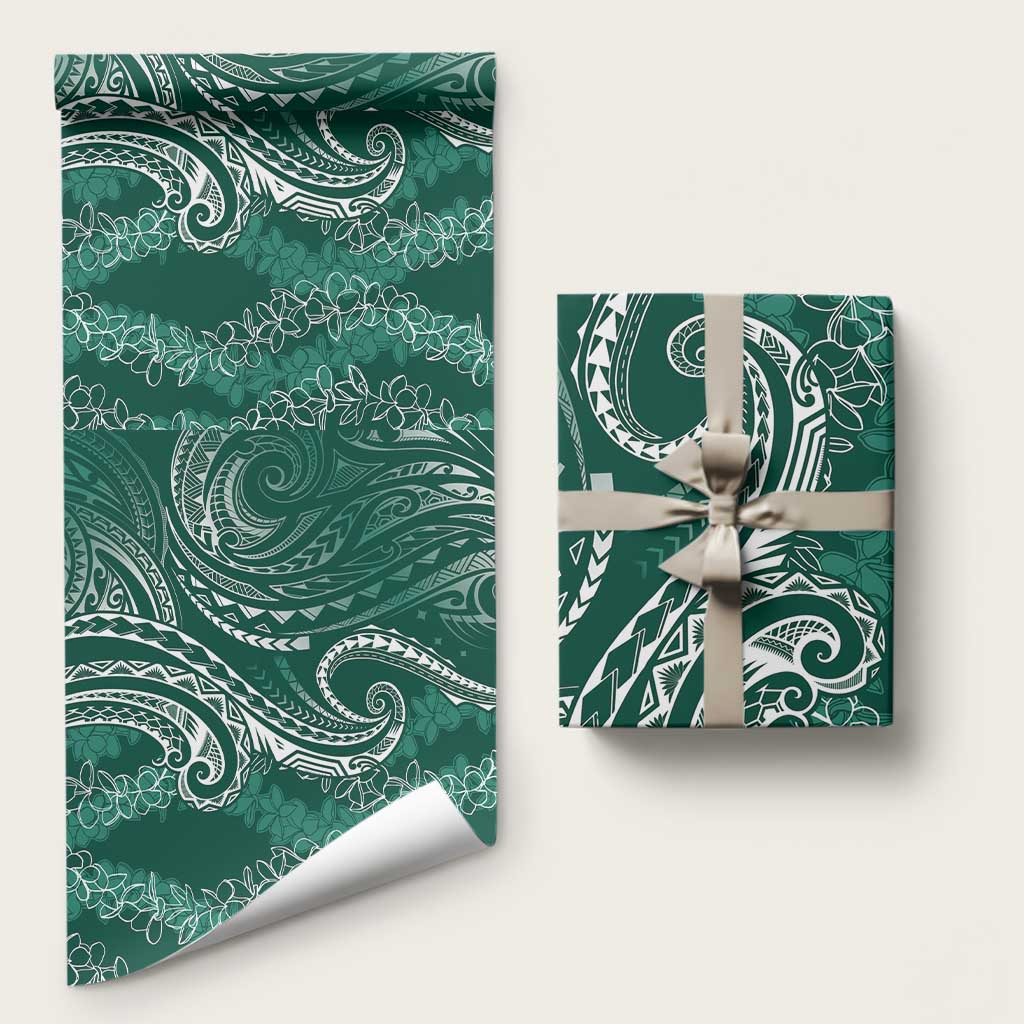 Polynesia Plumeria Lei Wrapping Paper Sage Green Curves Motif LT7 58" × 23" Dark Green - Polynesian Pride
