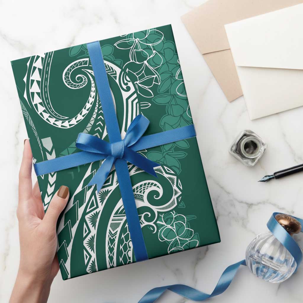 Polynesia Plumeria Lei Wrapping Paper Sage Green Curves Motif LT7 - Polynesian Pride
