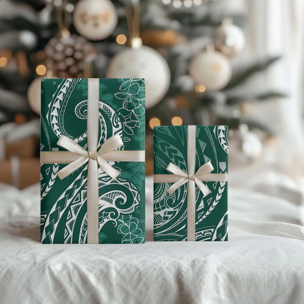 Polynesia Plumeria Lei Wrapping Paper Sage Green Curves Motif LT7 - Polynesian Pride