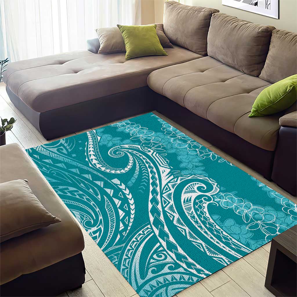 Polynesia Plumeria Lei Area Rug Teal Curves Motif