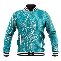 Polynesia Plumeria Lei Baseball Jacket Teal Curves Motif LT7 Unisex Teal - Polynesian Pride