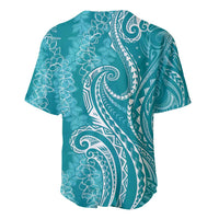 Polynesia Plumeria Lei Baseball Jersey Teal Curves Motif