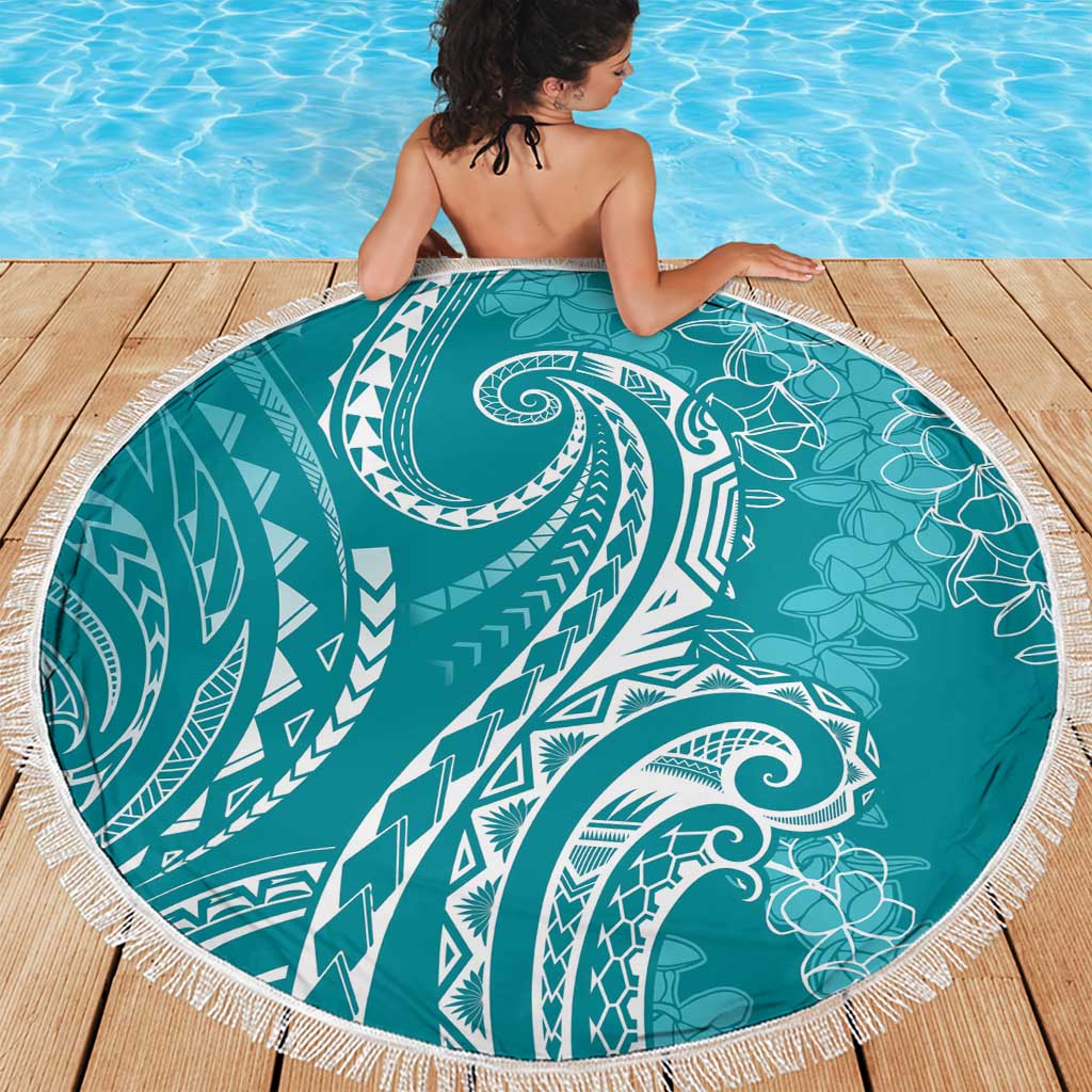 Polynesia Plumeria Lei Beach Blanket Teal Curves Motif LT7 - Polynesian Pride