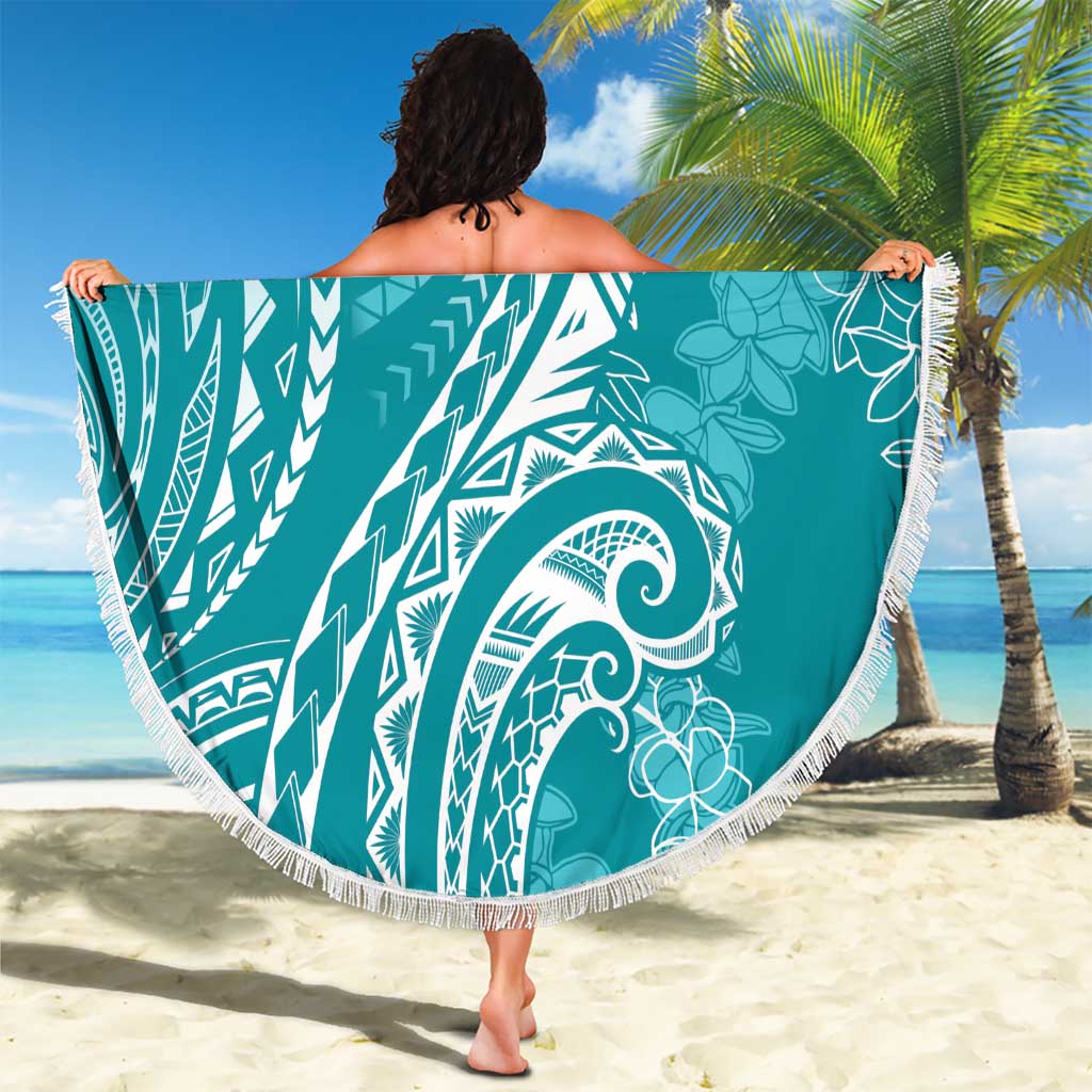 Polynesia Plumeria Lei Beach Blanket Teal Curves Motif LT7 - Polynesian Pride