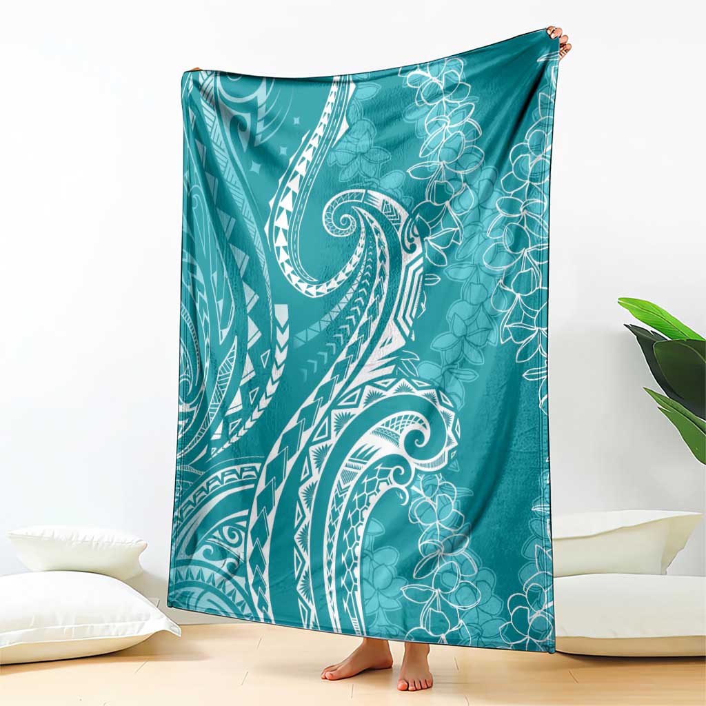 Polynesia Plumeria Lei Blanket Teal Curves Motif