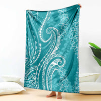 Polynesia Plumeria Lei Blanket Teal Curves Motif