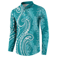 Polynesia Plumeria Lei Button Sweatshirt Teal Curves Motif LT7 - Polynesian Pride