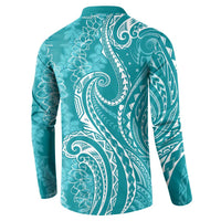 Polynesia Plumeria Lei Button Sweatshirt Teal Curves Motif LT7 - Polynesian Pride