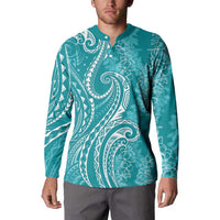 Polynesia Plumeria Lei Button Sweatshirt Teal Curves Motif LT7 - Polynesian Pride
