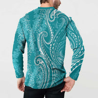 Polynesia Plumeria Lei Button Sweatshirt Teal Curves Motif LT7 - Polynesian Pride