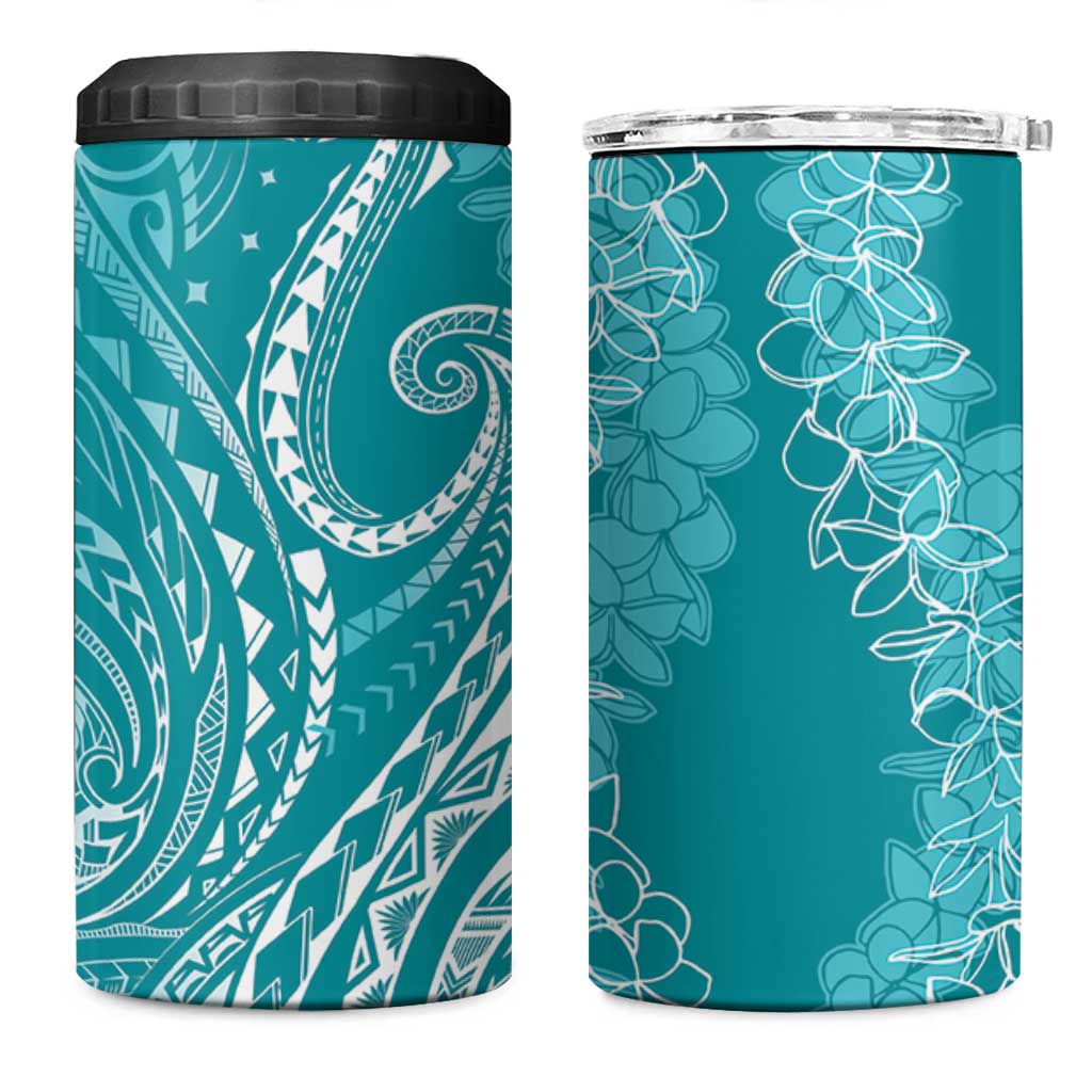 Polynesia Plumeria Lei 4 in 1 Can Cooler Tumbler Teal Curves Motif LT7 One Size: 16 oz Teal - Polynesian Pride
