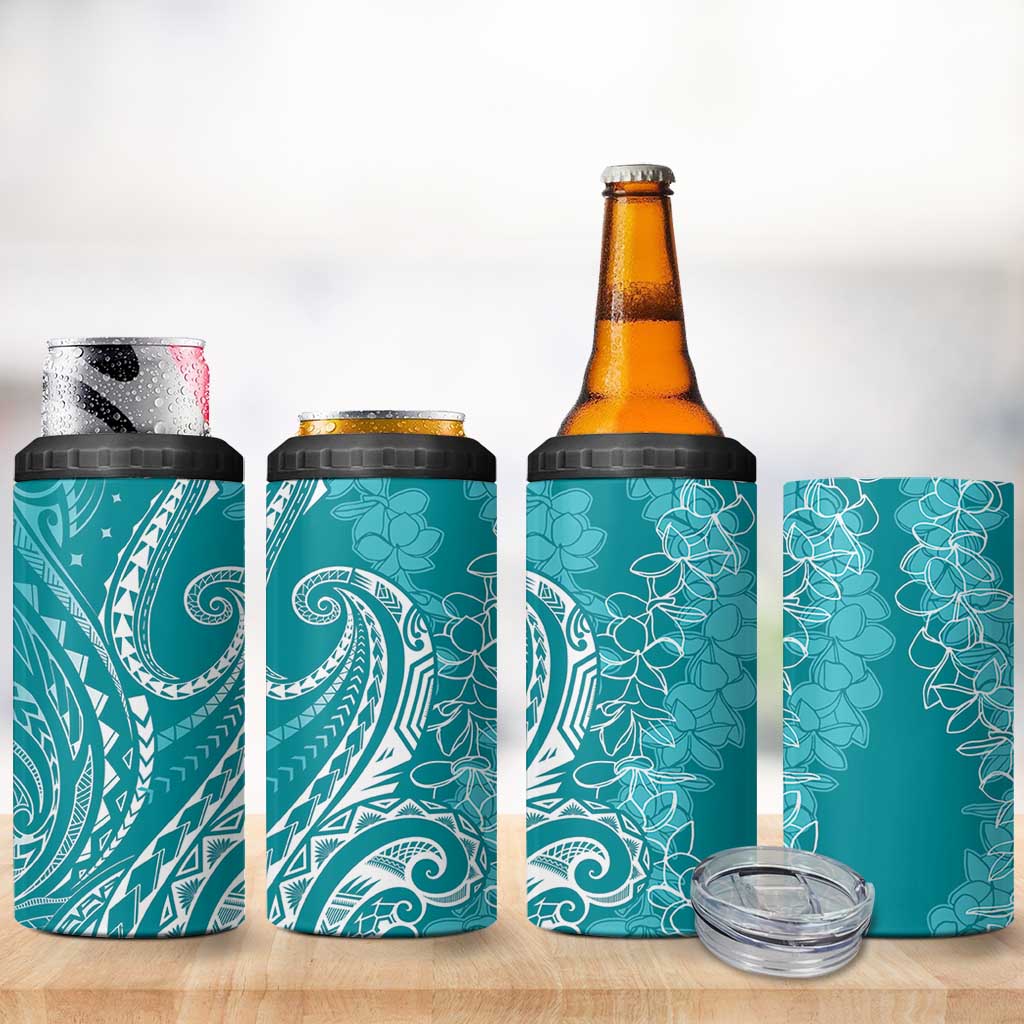 Polynesia Plumeria Lei 4 in 1 Can Cooler Tumbler Teal Curves Motif LT7 - Polynesian Pride