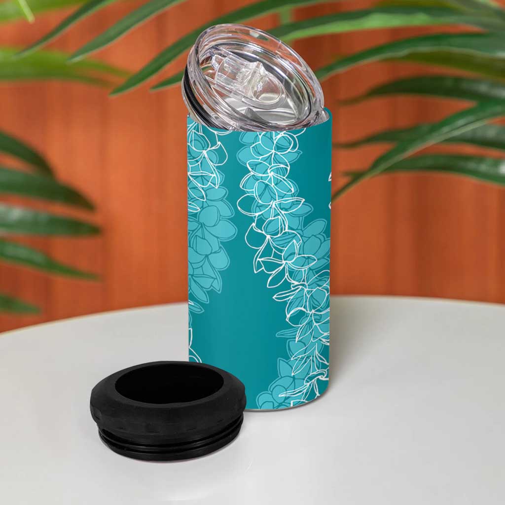 Polynesia Plumeria Lei 4 in 1 Can Cooler Tumbler Teal Curves Motif LT7 - Polynesian Pride