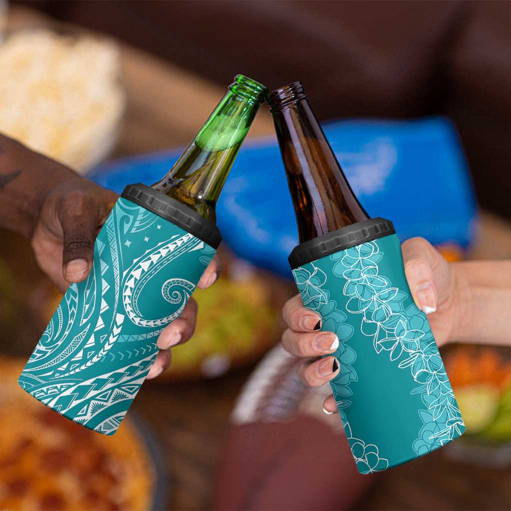 Polynesia Plumeria Lei 4 in 1 Can Cooler Tumbler Teal Curves Motif LT7 - Polynesian Pride