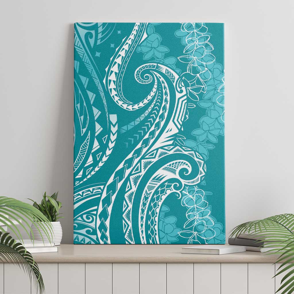 Polynesia Plumeria Lei Canvas Wall Art Teal Curves Motif LT7 - Polynesian Pride